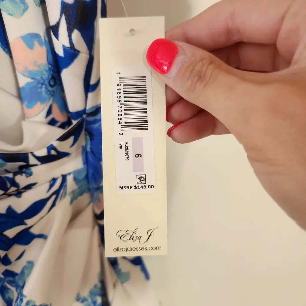 New Eliza J Women's Midi Style‎ Printed Knit Sleeveless Vneck Floral Dress 6 - Picture 5 of 9